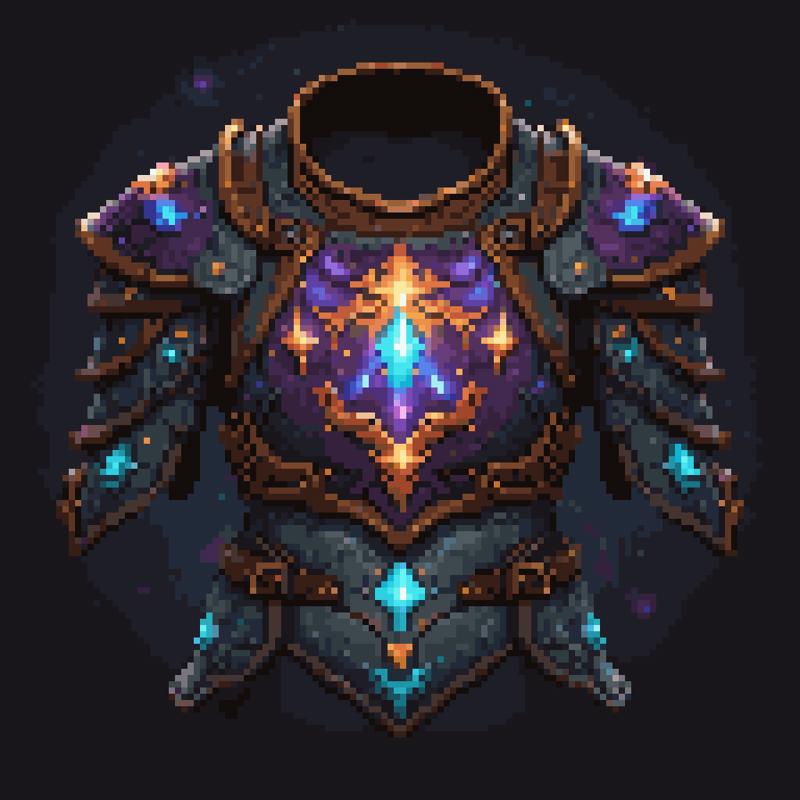 palettized-0133-3991594644-pixel art, cartoon illustration, cosmic robe armor breastplate, galaxy inside, simple black background, game icon _lora_game_ico.png